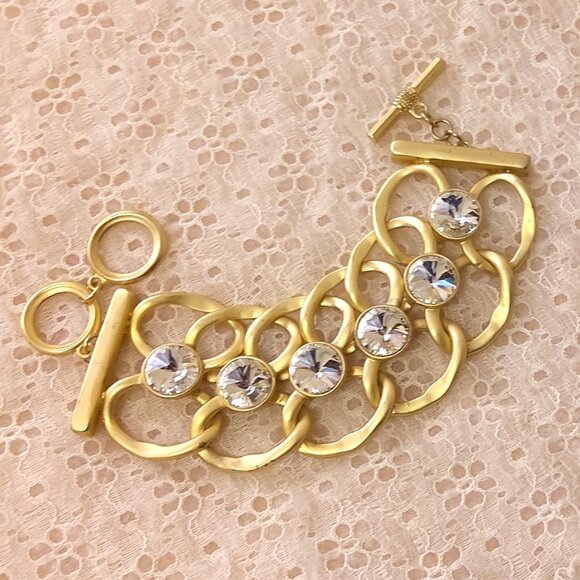 New Clear Crystal Gold Plated Toggle Bangle Bracelet Women's Jewelry Gifts - Picture 6 of 7